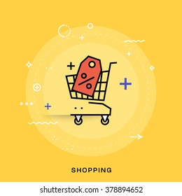 Concepto de compras en línea. Icono de línea delgada de estilo plano.