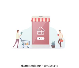 Online shopping concept. Flat vector illustration. Isolated on white background. 