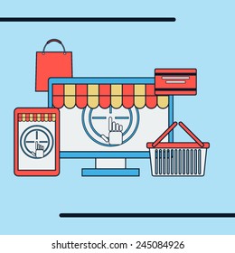 Online shopping concept. Flat web icons vector collection.