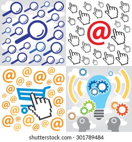 Online shopping concept. Four separate abstract illustrations (icons).