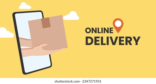 Online shopping concept. Goods delivery from smart phone