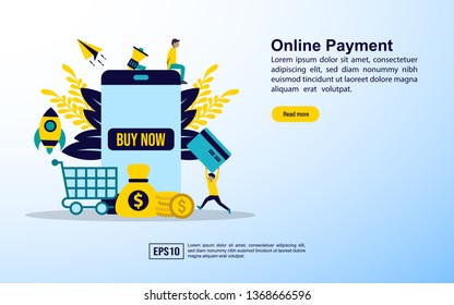 Online shopping concept with icon and character. Template for web landing page, banner, presentation, social media, poster, advertising, promotion. Modern vector illustration