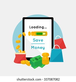 online shopping  concept icons for web and mobile phone services and apps. Icons for mobile marketing wiyh Loading money, vector illustration