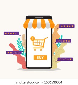 Online shopping concept illustration. Buying and selling items. Online payment, Buying online - vector banner with icons