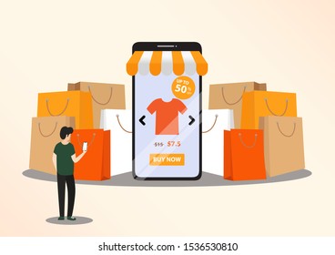 Online shopping concept illustration. Buying and selling items. Online payment, Buying online - vector banner with icons