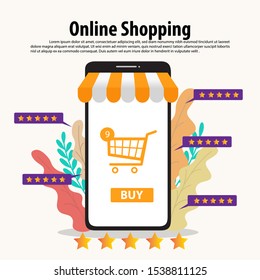 Online shopping concept illustration. Buying and selling items. Online payment, Buying online - vector banner with icons