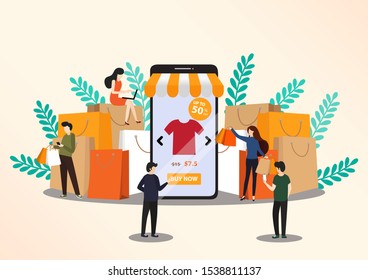Online shopping concept illustration. Buying and selling items. Online payment, Buying online - vector banner with icons