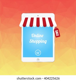 Online shopping concept illustration. Illustartion with low poly background