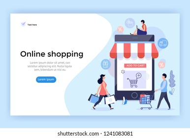 Online shopping concept illustration, perfect for web design, banner, mobile app, landing page
