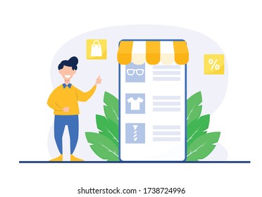 online shopping concept illustration Suitable for web landing page,mobile app, editorial design, flyer, banner,mobile app and etc