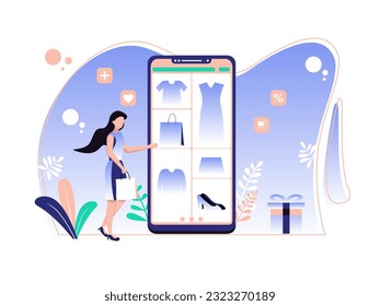 Online shopping concept illustration, suitable for web design, banners, landing pages with flat style illustrations.