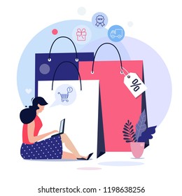 Online Shopping Concept Illustration, Web Templates, Flat Design Vector Poster