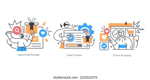 Online Shopping Concept illustrations set. Vector Isolated Concept Metaphor Illustration. Flat vector illustration isolated on white background