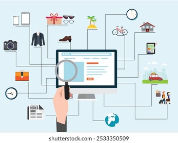 online shopping concept with infographic design .Ecommerce, repayment, e bill. Data visualization with five steps and options. Workflow layout with linear icons