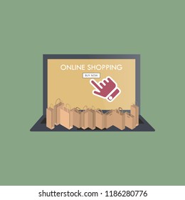 Online shopping concept, mobile and digital marketing. Set of flat design element, vector illustration.