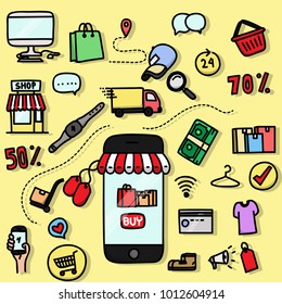 online shopping concept. mobile shopping icon set