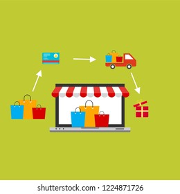 Online shopping concept. Mobile payments. vector illustration. Can be used for workflow layout template, banner, marketing, infographics.