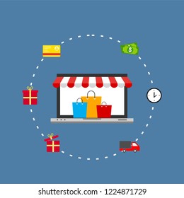 Online shopping concept. Mobile payments. vector illustration. Can be used for workflow layout template, banner, marketing, infographics.