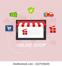 Online shopping concept. Mobile payments. vector illustration. Can be used for workflow layout template, banner, marketing, infographics.