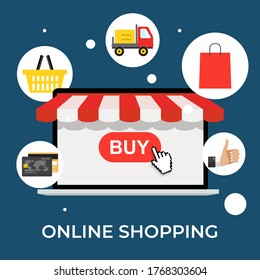 Online Shopping Concept. Modern flat concept for web banners, websites, infographics, printed materials. Vector Illustration EPS10