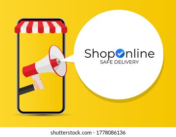 Online-Shopping-Konzept. Modernes flaches Konzept für Webbanner, Webseiten, Infografiken, gedruckte Materialien. Vektorgrafik EPS10