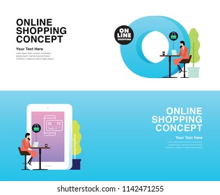 Online Shopping Concept -  Modern Style With Colour Transition. Can Use For Web, Landing Page, Infographics, Editorial, Commercial Use And Others. Vector.