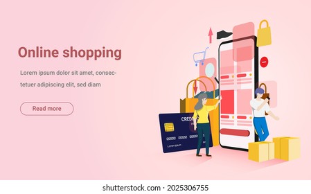 online shopping concept on pink background