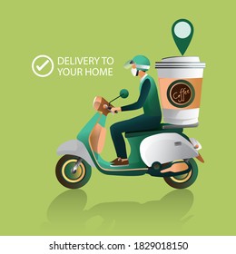 Online Shopping Concept, on Website or Mobile phone Application, Digital marketing. stay at home and using smartphones, food delivery. hot coffee, Vector for Design illustration 24-hours shopping