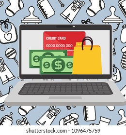 Online shopping concept with open laptop