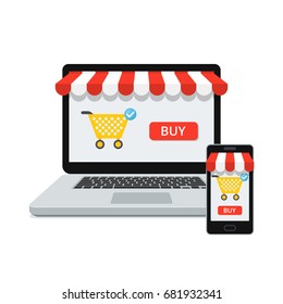 Online Shopping Concept With Open Laptop And Smartphone