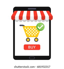 Online shopping concept with open tablet and online shop