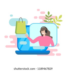 Online shopping. Concept operator. Online technical support 24-7 for web page.