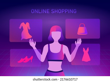 Online shopping concept, people use mobile ordering shopping and holding shopping bags vector illustration. Online shopping business, digital payment, delivery service concept background