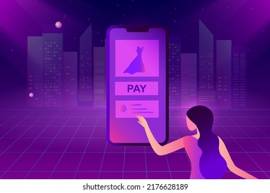 Online shopping concept, people use mobile ordering shopping and holding shopping bags vector illustration. Online shopping business, digital payment, delivery service concept background