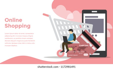 Online shopping concept. Ready to use vector illustration. Suitable for background, wallpaper, landing page, web, banner, card and other creative work.