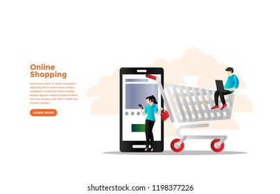Online shopping concept. Ready to use vector illustration. Suitable for background, wallpaper, landing page, web, banner, card and other creative work.