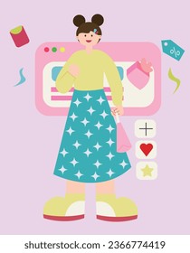 Juego de conceptos de compras en línea. Comercio electrónico, los clientes están vendiendo. Aplicaciones en teléfonos móviles y computadoras. Ilustración vectorial aislada en estilo plano