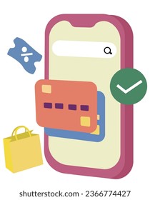 Online shopping concept set. E-commerce, customers are selling. Apps on mobile phones and computers. Isolated vector illustration in flat style