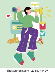Online shopping concept set. E-commerce, customers are selling. Apps on mobile phones and computers. Isolated vector illustration in flat style