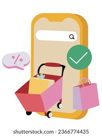 Online shopping concept set. E-commerce, customers are selling. Apps on mobile phones and computers. Isolated vector illustration in flat style