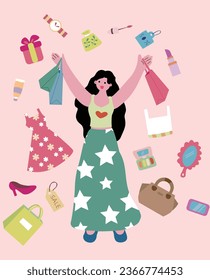 Juego de conceptos de compras en línea. Comercio electrónico, los clientes están vendiendo. Aplicaciones en teléfonos móviles y computadoras. Ilustración vectorial aislada en estilo plano
