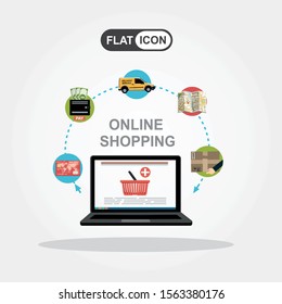 Online shopping concept. Set icons. Flat vector illustration