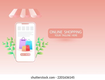 Concepto de compras en línea. Smartphone. Cibercafé de marketing móvil. y supermercados en smartphones con dimensiones y tiendas online
