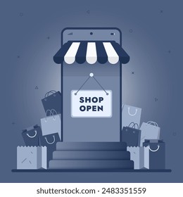 Online shopping concept, templates for online marketing and shopping. Flat design of online shopping with campaign, discount, promo, and sales. Digital marketing for web design, banner, landing page.