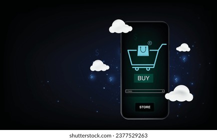 Online shopping concept. using mobile phone for online shopping and digital payment via mobile app with copy space for special promotion advertising, E-commerce