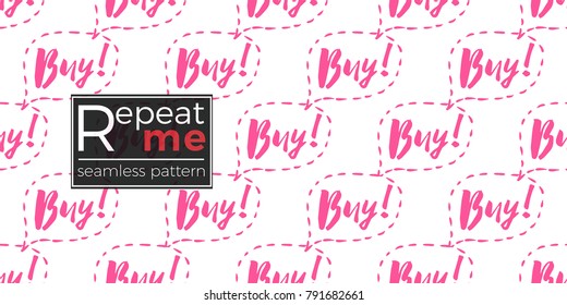 Online shopping concept. Vector buy bubble label seamless pattern. Fashion illustration, patches, stickers. Hand drawn background in comic style.