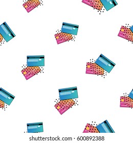 Online shopping concept. Vector credit card seamless pattern. Fashion illustration, patches, stickers. Hand sketched background in vivid style.