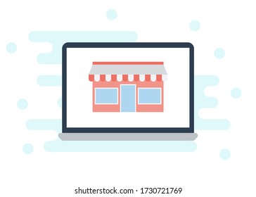 Vector de concepto de compra en línea. Sitio web de comercio electrónico. Diseño plano sobre fondo blanco. Concepto de negocio y marketing.