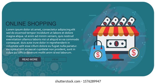 Online Shopping Concept. Vector illustration of online store & online shopping concept "shopping cart" shopping and commerce icon. 