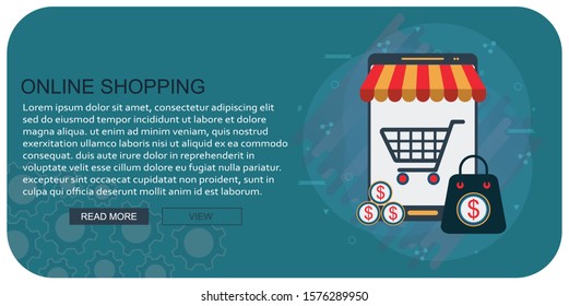 Online Shopping Concept. Vector illustration of online store & online shopping concept "shopping cart" shopping and commerce icon. 